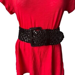 Hobo 3” Wide Width Black Braided Patent and Leather Braised Belt